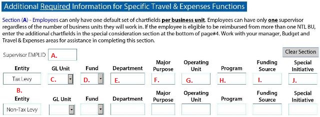 Additional Required Information for Specific Travel and Expenses Functions
