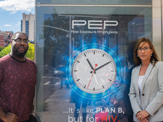 Victoria Frye (right) and Jeremy Fagan (left) in front of PEPTALK ad on 132nd street and Adam Clayton Powell Jr. Boulevard. Victoria Frye (right) and Jeremy Fagan (left) in front of PEPTALK ad on 132nd street and Adam Clayton Powell Jr. Boulevard.