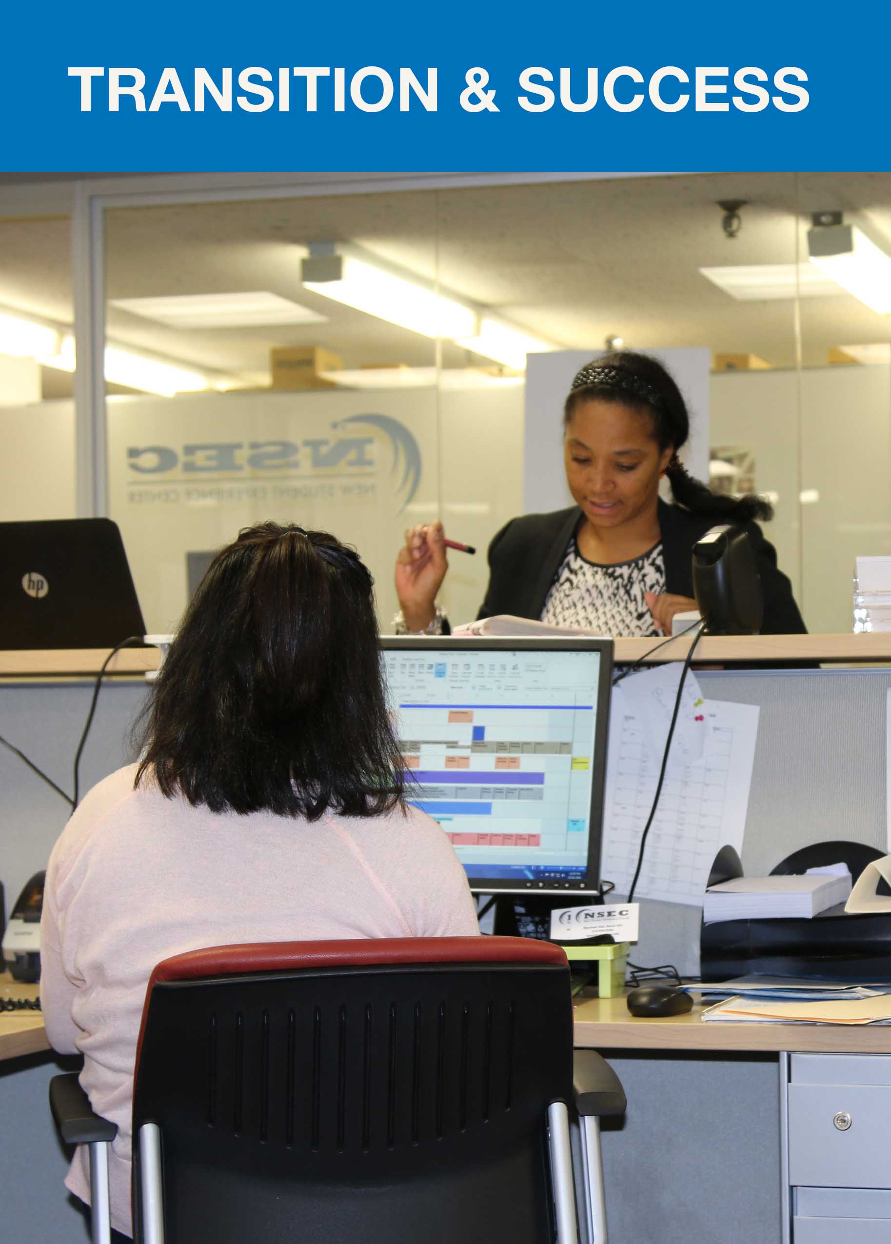 student up at the front desk