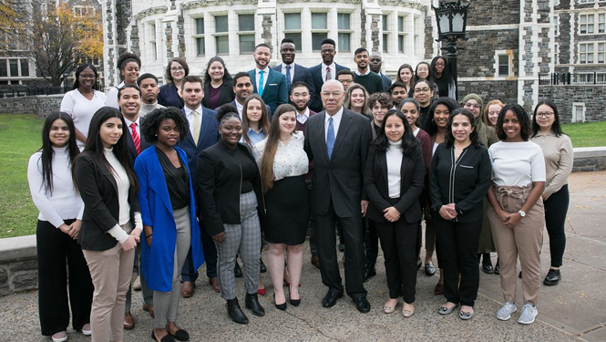 Colin Powell with students