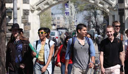 Students walking  on campus