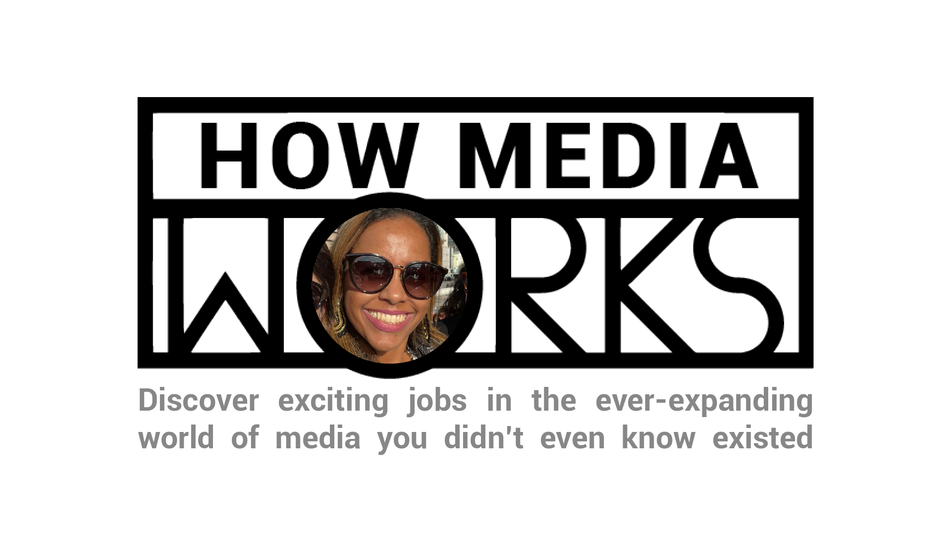 Graphic with a picture of a smiling woman and words that say "How Media Works"