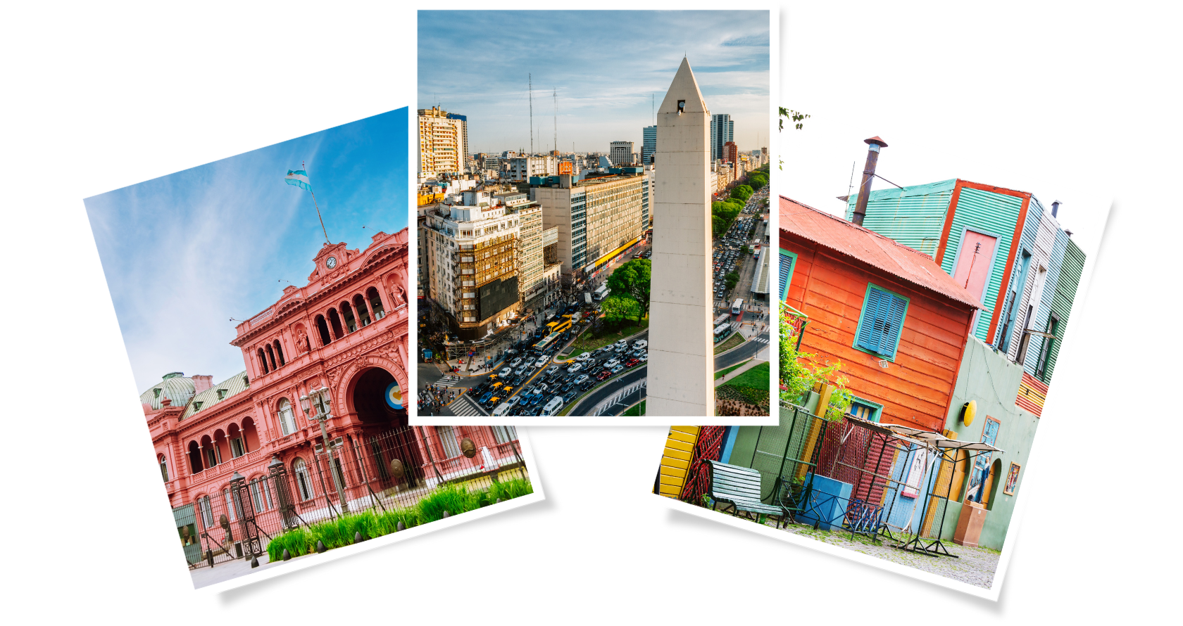 Argentine National Palace, Obelisco, and El caminito, depicted in different colors