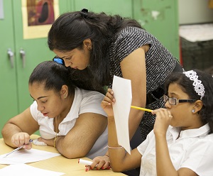 Teacher with students