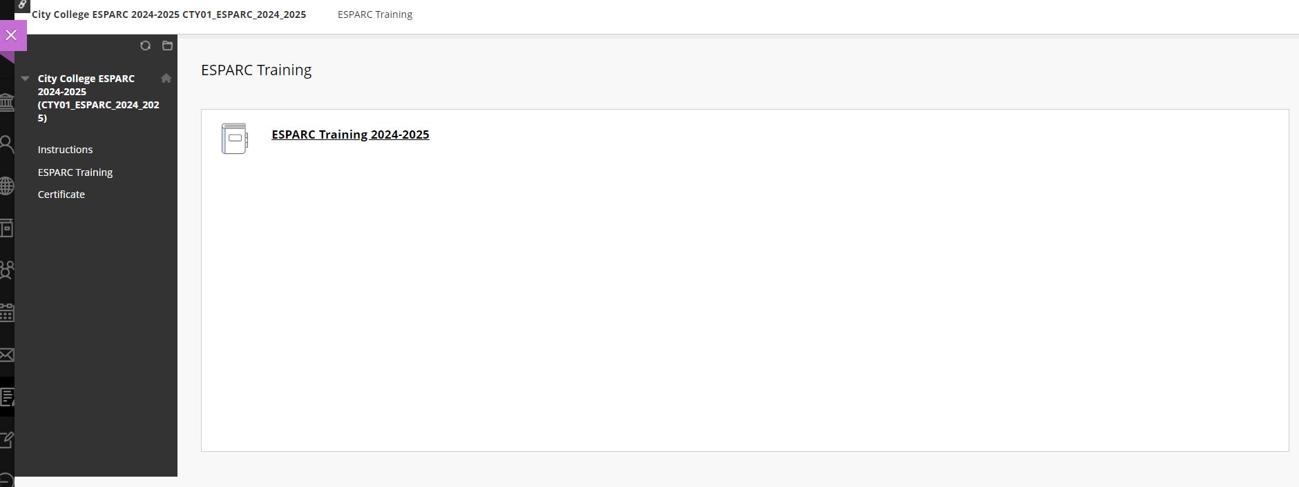 screenshot of the ESPARC training landing page