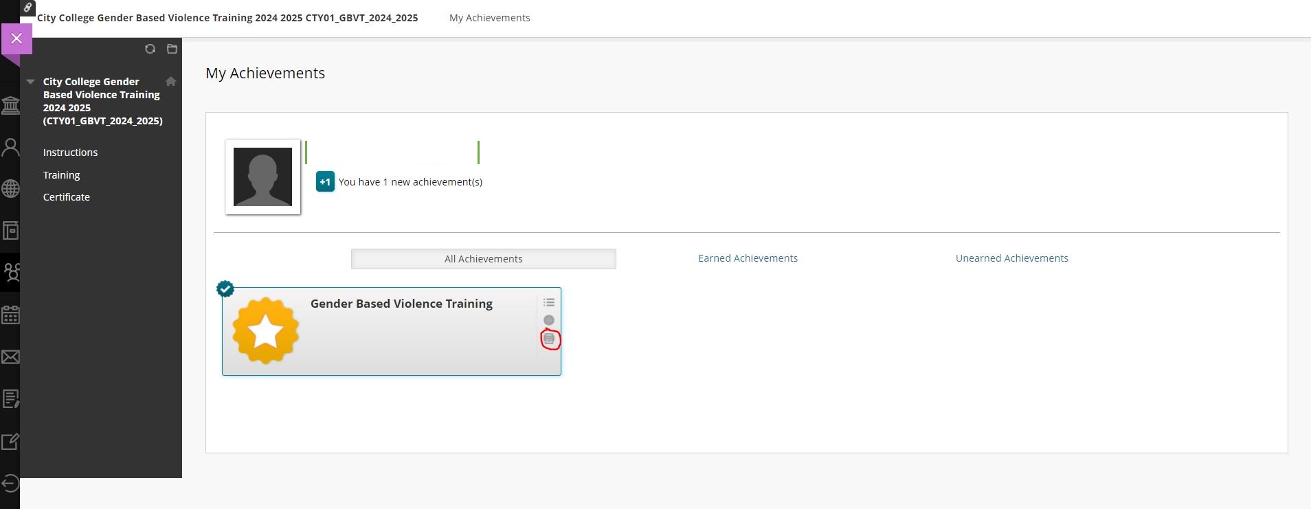 screenshot of the GBVT Print Certificate page