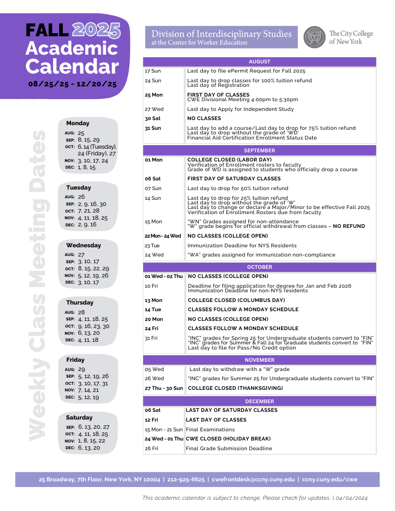 Fall 2025 Academic Calendar Image