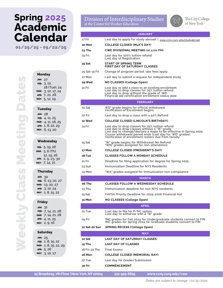 Fall 25 Academic Calendar image