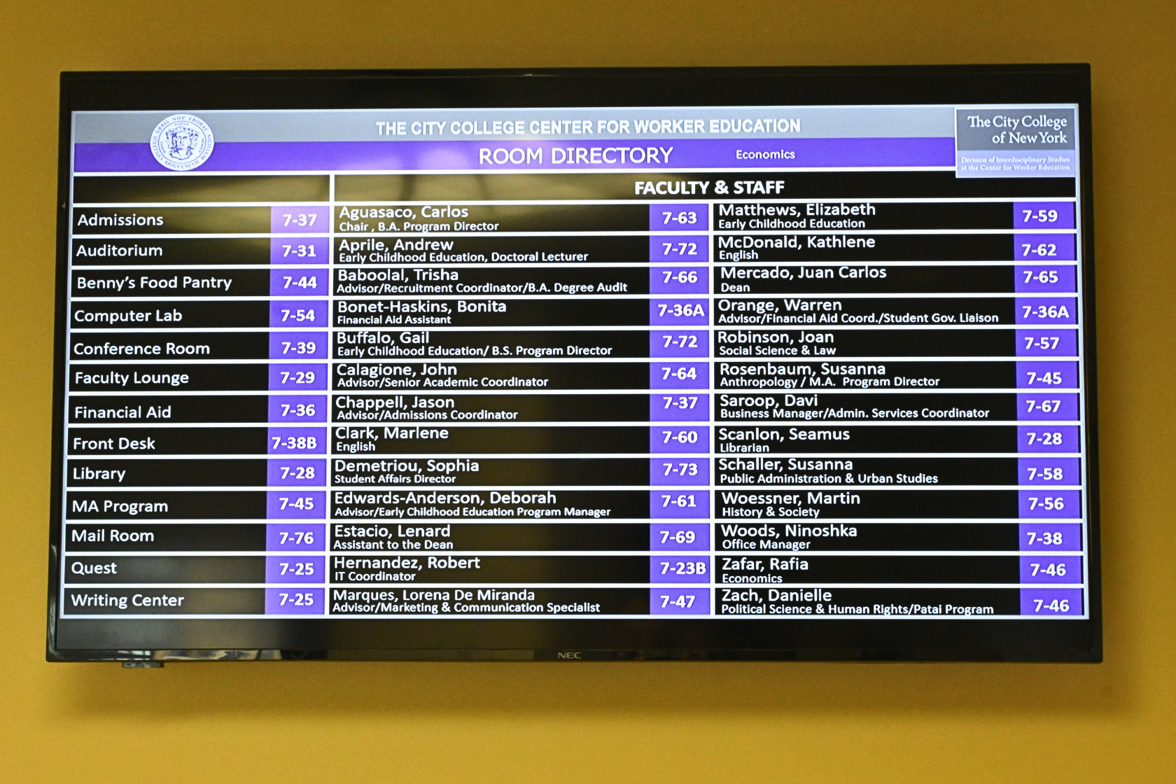 CCNY CWE | Front Desk / Directory | 01