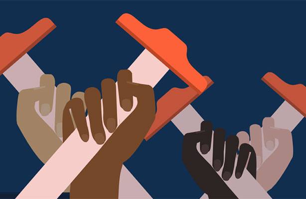 panel poster graphic: different colored hands wielding T-squares