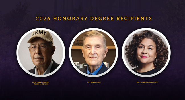 Keynote speaker Lt. Gen. Russel L. Honoré and honorary degree recipients physicist Daniel Berg and Andrew W. Mellon Foundation President Elizabeth Alexander are CCNY’s 2026 commencement honorees.