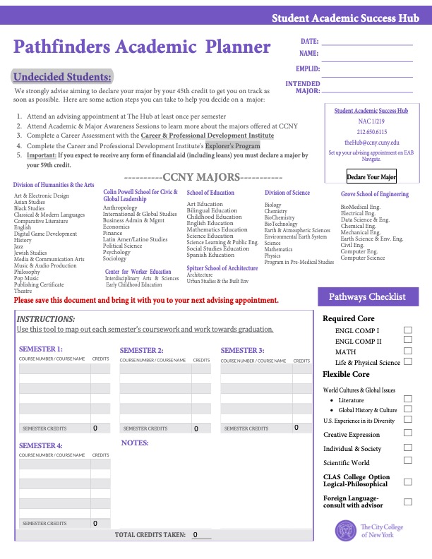 Undecided Academic Planning Form
