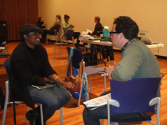 Two students interacting at Johnny Saldana's Masters Class