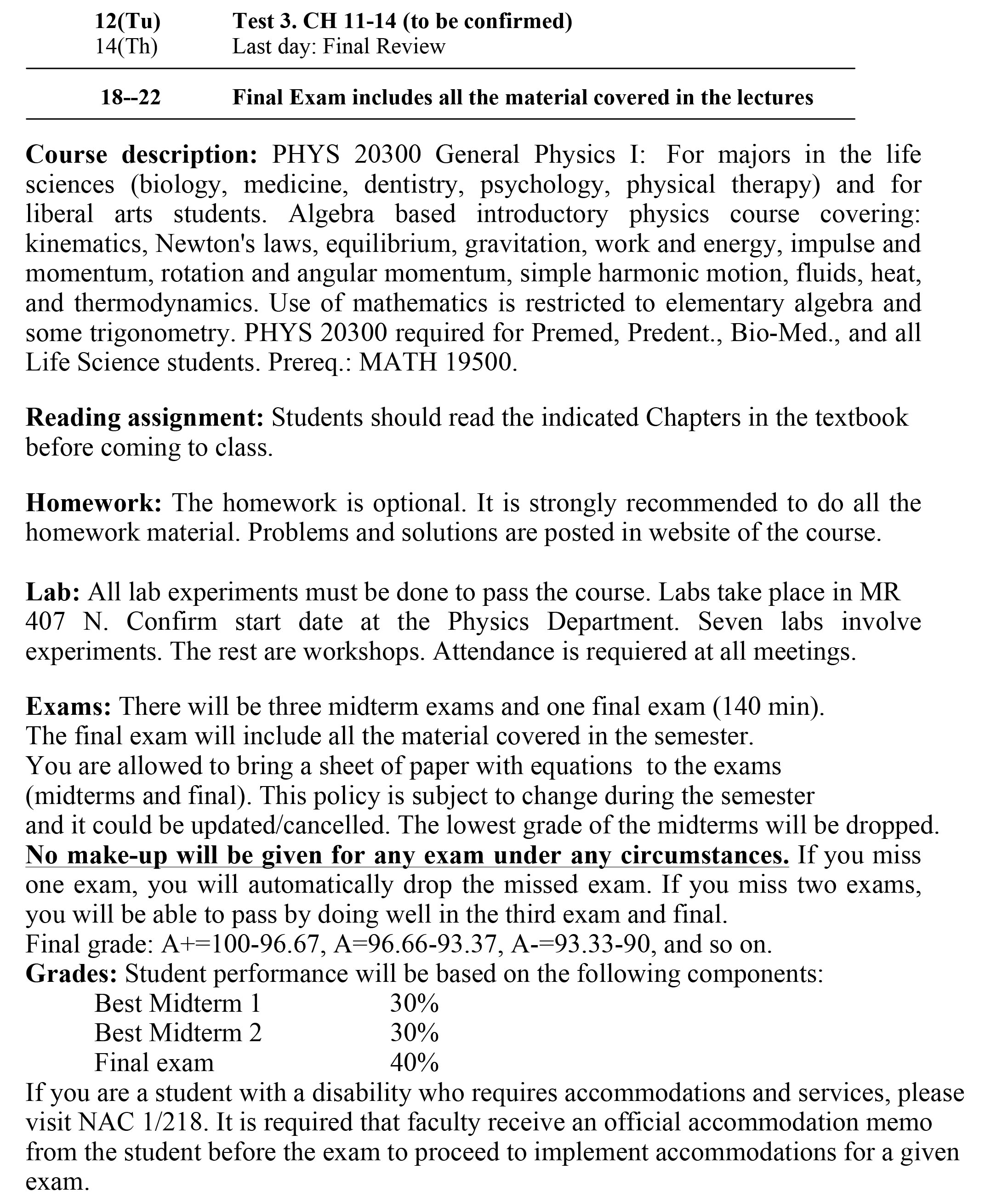 Spring 2020 SYllabus Physics 20300 LM Page 2