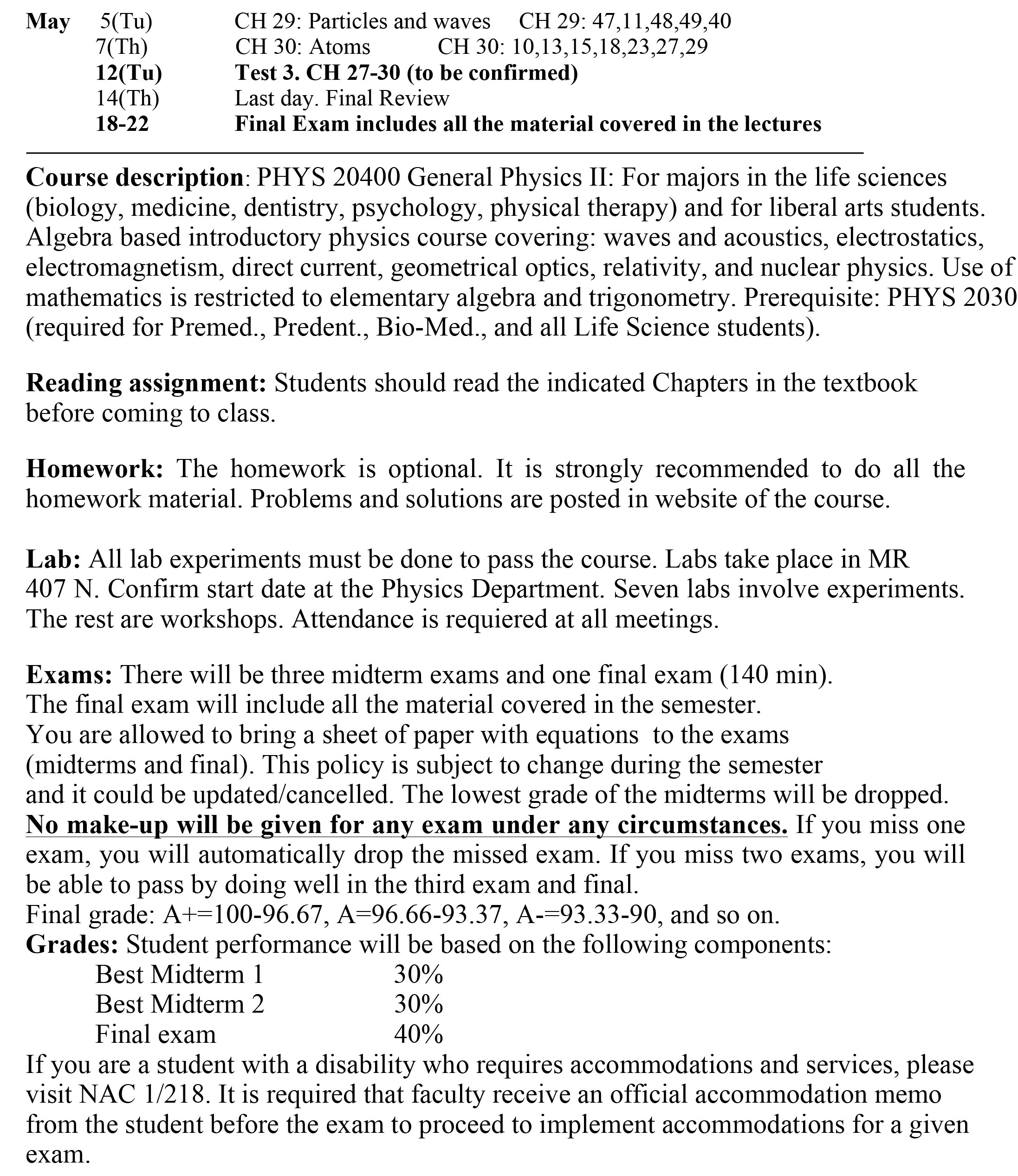 Spring 2020 Syllabus Physics 20400 PR Page 2
