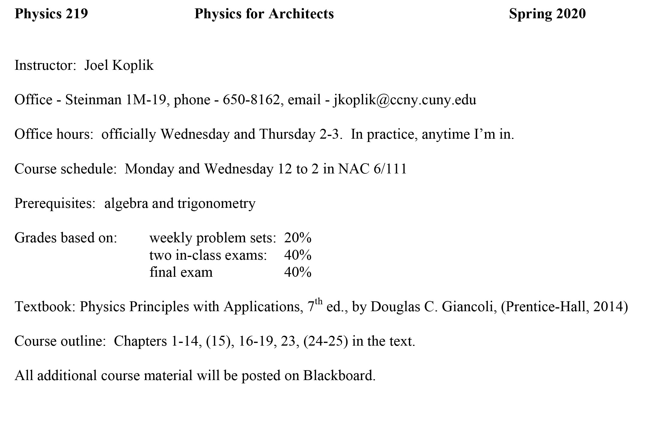 Spring 2020 Syllabus Physics 21900
