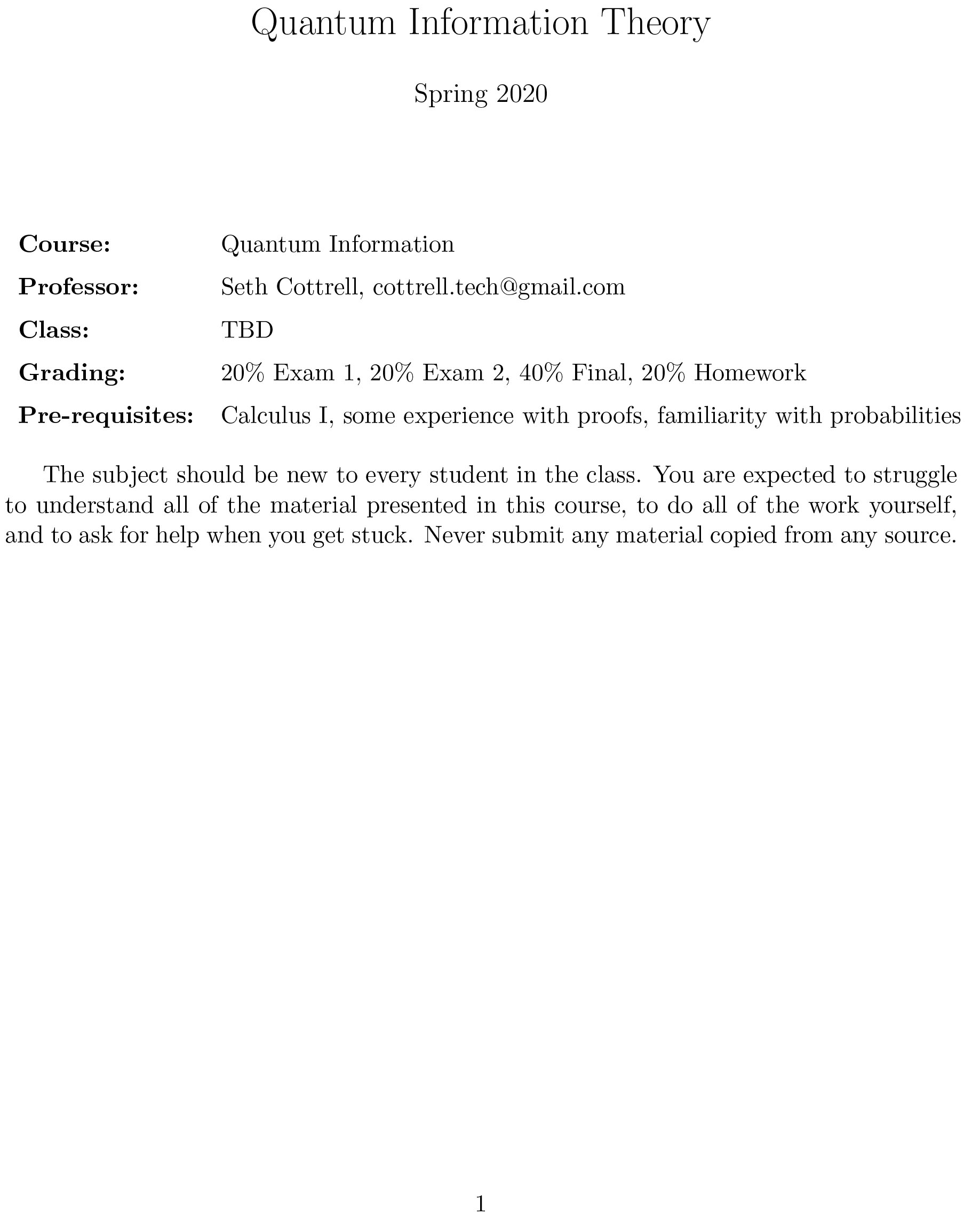 Spring 2020 Syllabus Physics 31415 Page 1