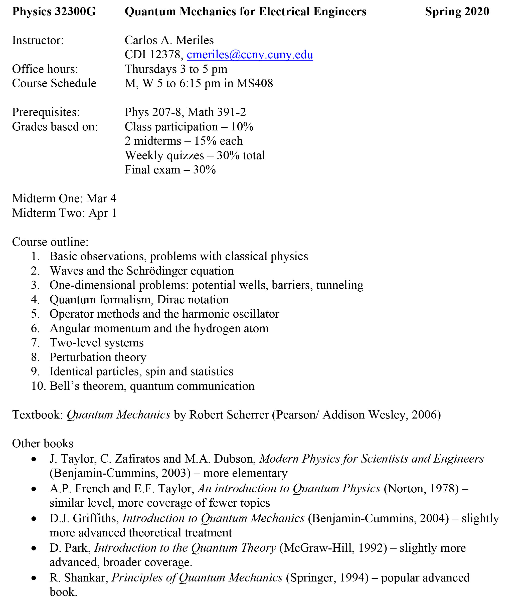 Spring 2020 Syllabus Physics 32300G