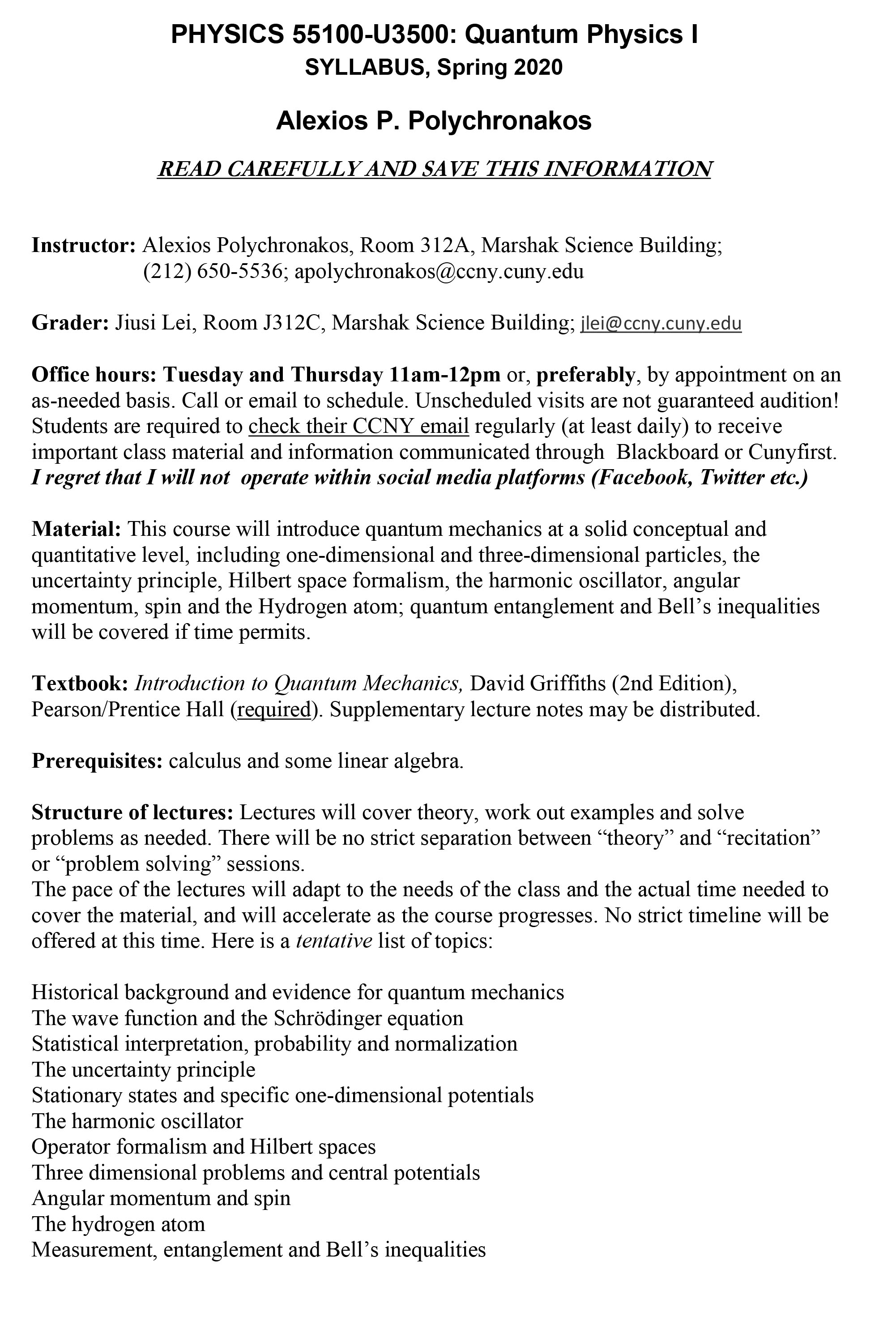 Spring 2020 Syllabus Physics 55100 Page 1