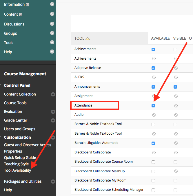 steps to initiate the attendance tool on bb