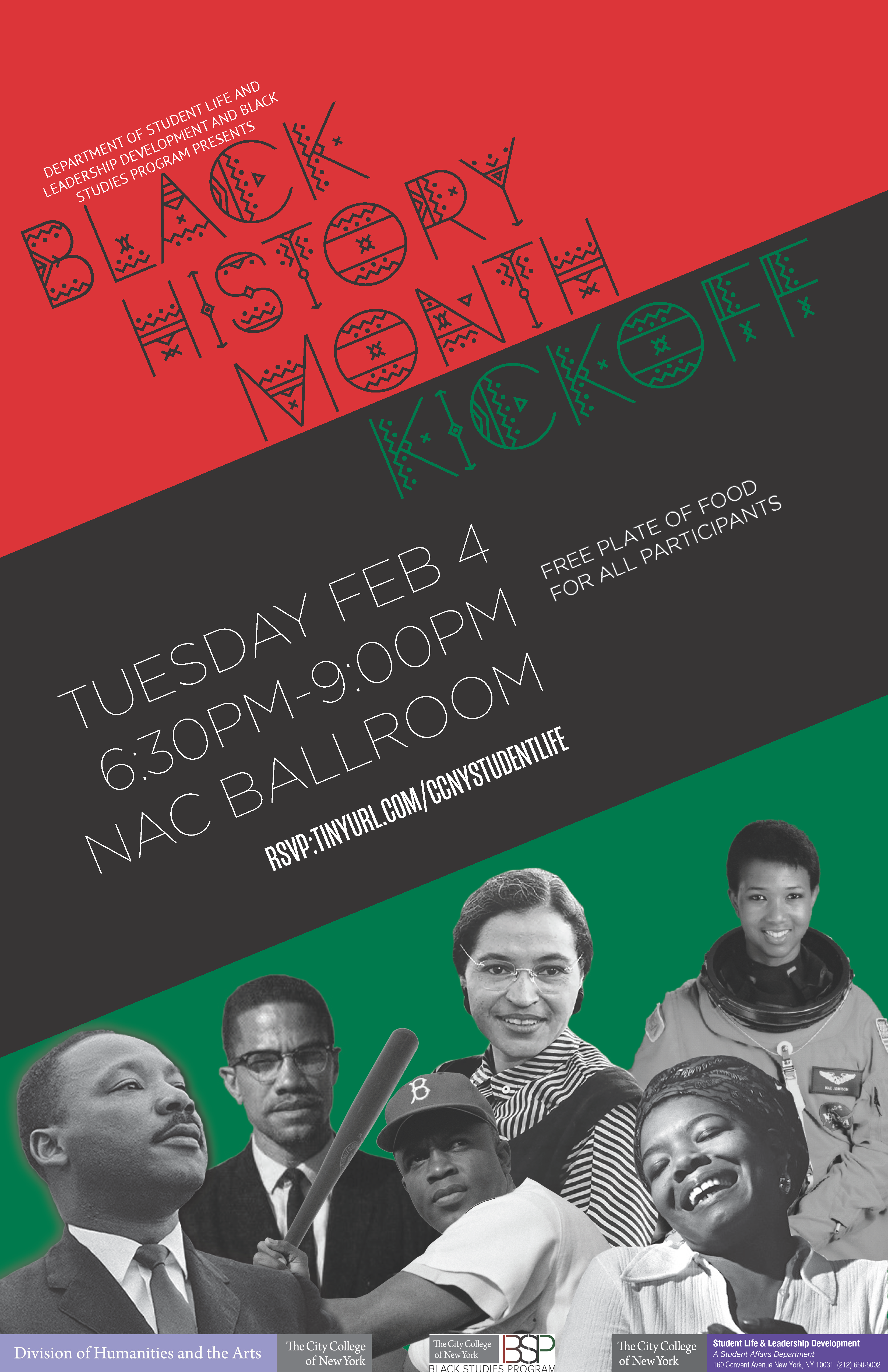 Black History Kick Off, has leaders in the black community and gradient of re/black/green