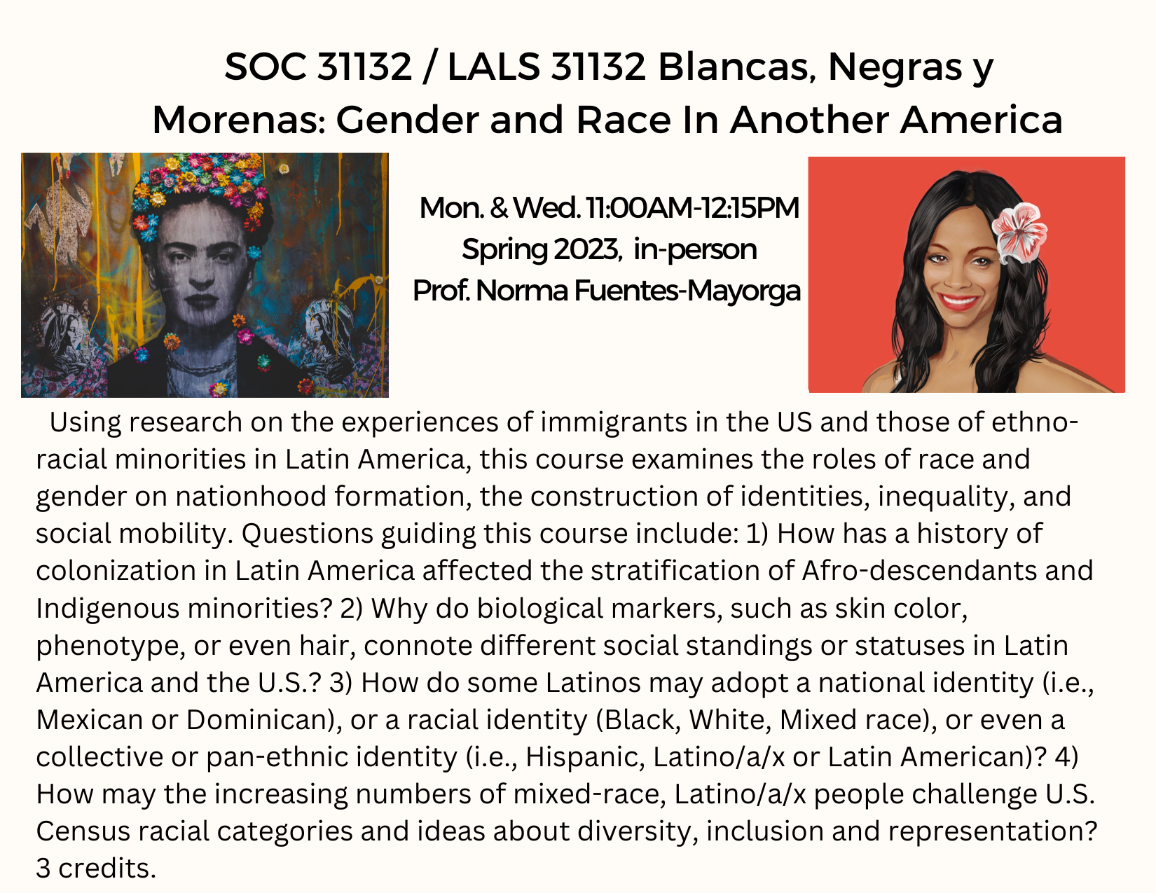 Blancas, Negras Y Morenas: Gender and Race In Another America Spring 2023 Course