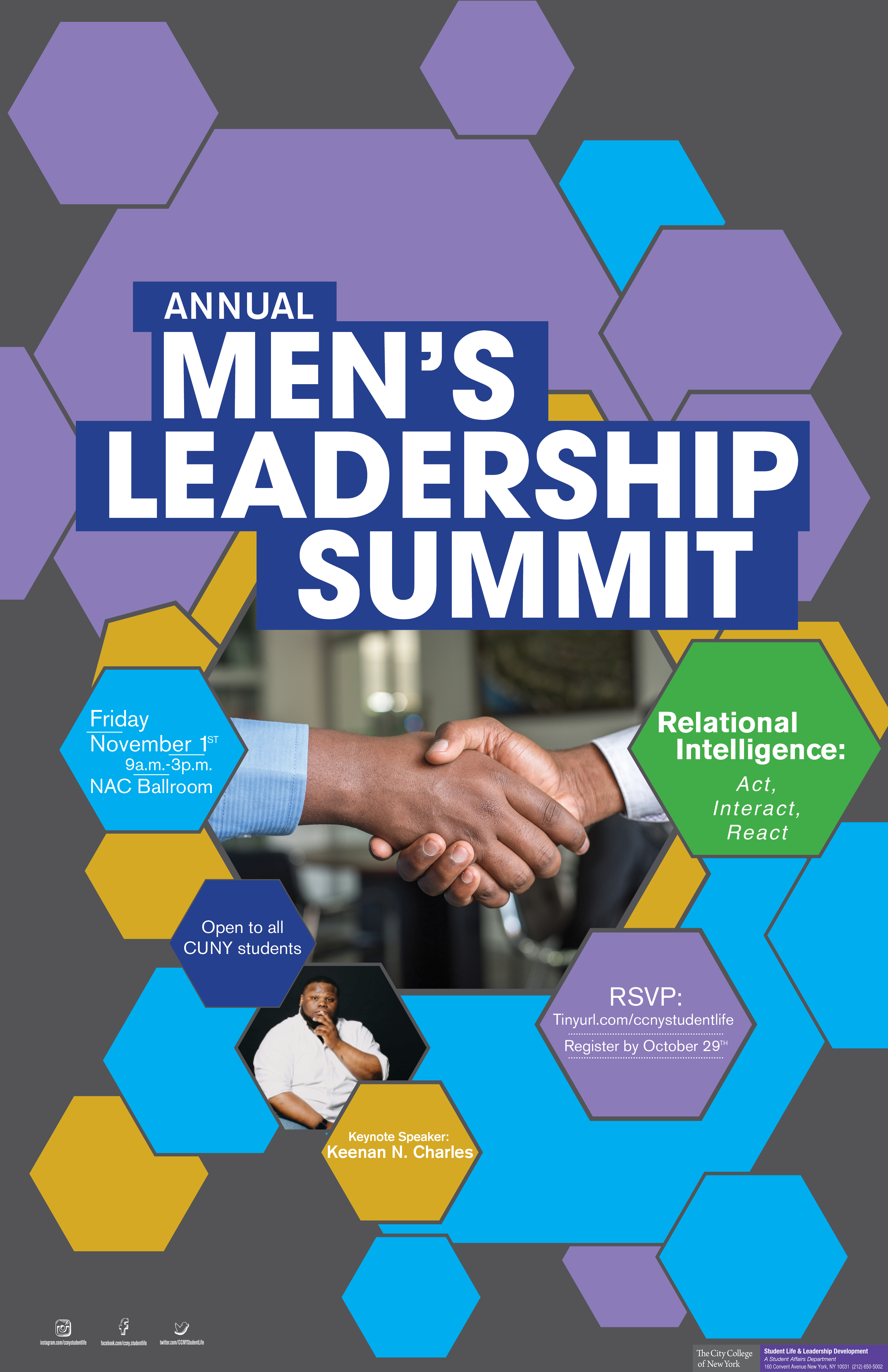 Annual Men's Leadership Summit - RSVP by October 29th - tinyurl.com/ccnystudentlife - Open to all CUNY students