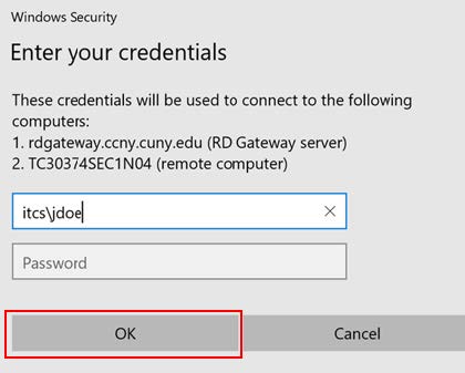 Image of credentials being put in and clicking Ok