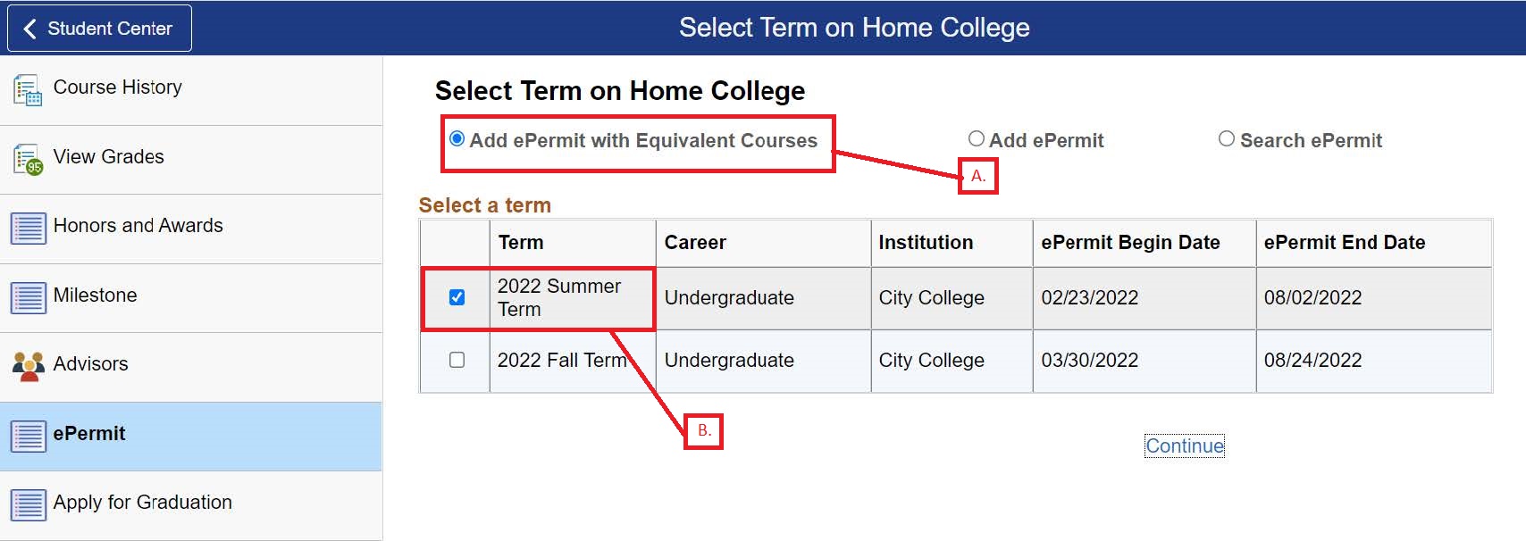 Permit term selection