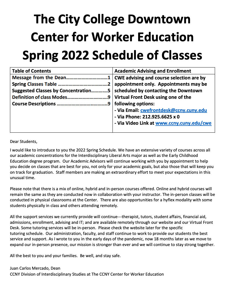 Spring 2022 Ccny Academic Calendar Registration Information | The City College Of New York