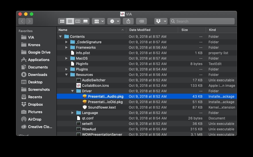 Show Package Contents click VIA Drivers