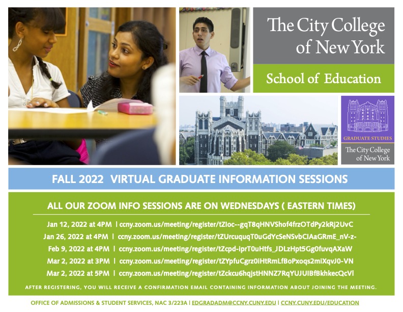 ALL OUR ZOOM INFO SESSIONS ARE ON WEDNESDAYS ( EASTERN TIMES) and their links and times