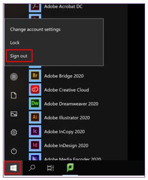 Image of clicking on windows and then sign out to end your session