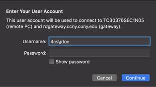 Enter Citymail username and password. Click Continue