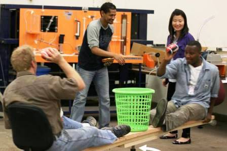 Students with NOAA-CREST Center demonstrate Coriolis effect.