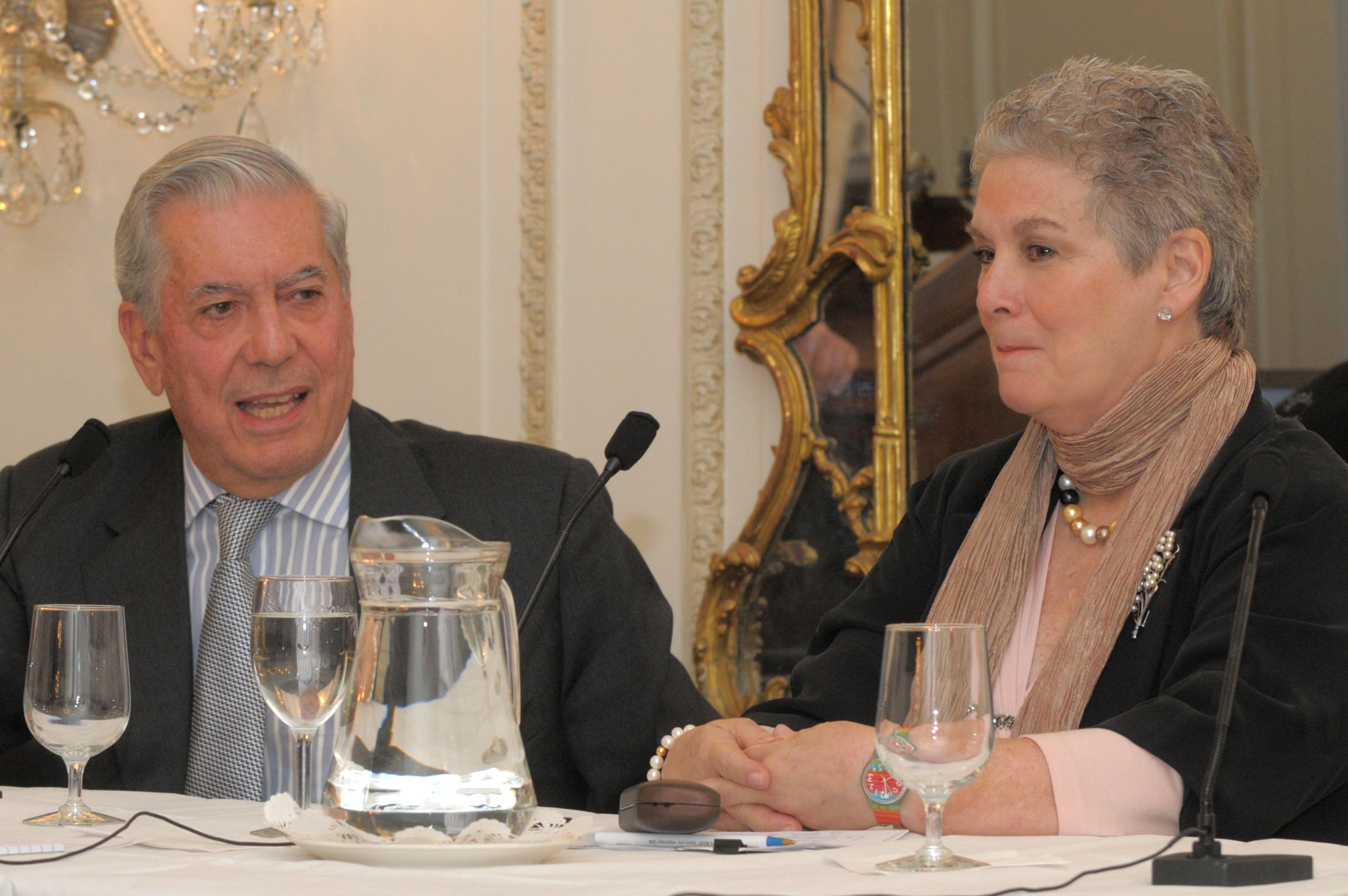 CCNY Distinguished Professor Raquel Chang-Rodriguez interviewing Peruvian writer Mario Vargas Llosa