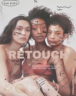 image of three models representing different ethnicities with hand-drawn annotations