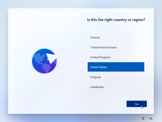 Select Country or Region > US > Yes