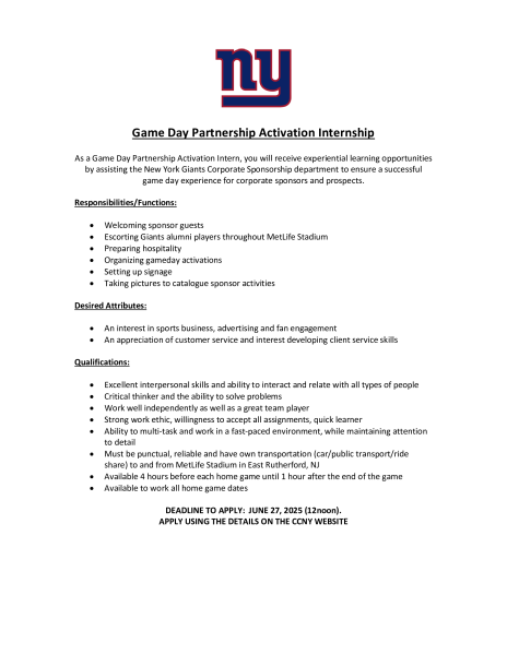 Giants Partnership Internship Flyer