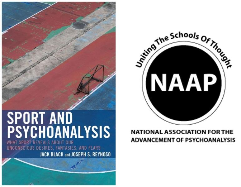 Cover of the book Sport and Psychoanalysis: What Sport Reveals about Our Unconscious Desires, Fantasies, and Fears and logo of National Association for the Advancement of Psychoanalysis.