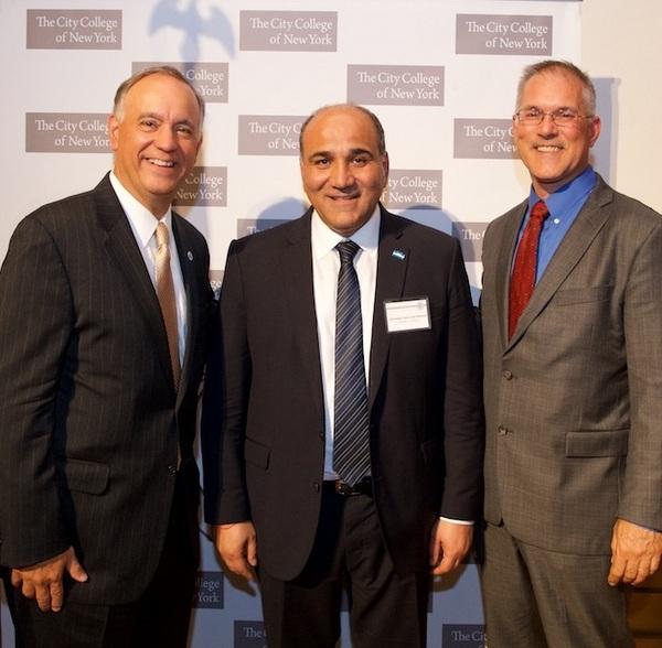 Tucumán Governor Juan Manzur [center] with CUNY Chancellor Félix V. Matos Rodríguez [l] and CCNY President Vincent Boudreau.