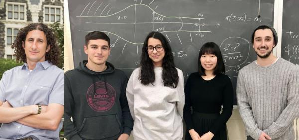 Faculty advisor Sebastian Franco and his CCNY Society of Physics Students chapter members [from left]: Mike Gaziani, Jireh Garcia, Lisa Chan and Matthew Kubikowski.