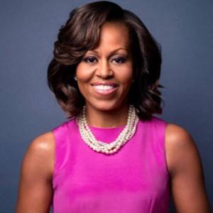 Michelle Obama is looking directly into the camera