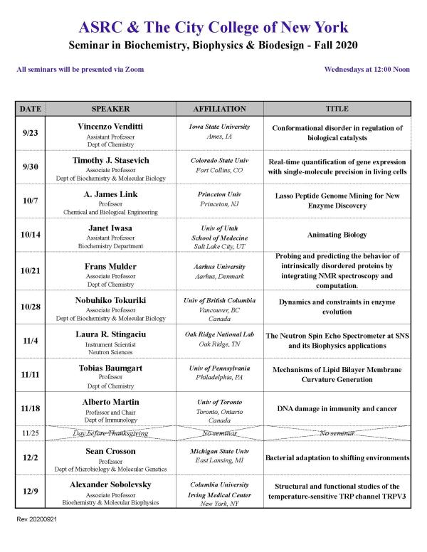 B3 Seminar Schedule The City College of New York