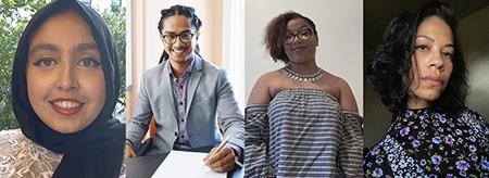 Four of the nine Gilman Scholars who will be studying abroad in 2021. From left: Maliha Khan, Michael Chu-A-Kong, Asia Dominguez and Myra Rosa.