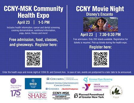 CCNY-MSK Community Health Expo on April 23 followed by CCNY's Movie Night "Disney's Encanto."