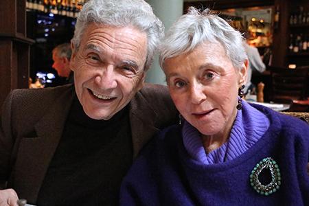 Four Folded Square Alphabet Letters from the Fletcher Benton: The Alphabet series are on permanent display at CCNY. Photo: Dr. Yoel Haller (left) and Eva Haller (right), who gifted the letters to the college.