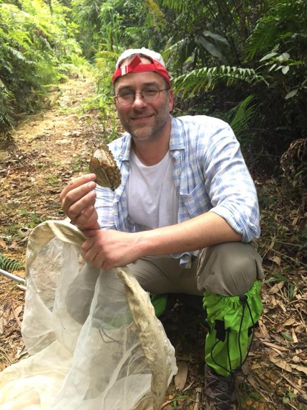 David Lohman with Stichophthalma butterfly
