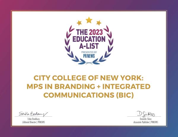 CCNY Branding + Integrated Program makes PRNEWS 2023 Education A-list