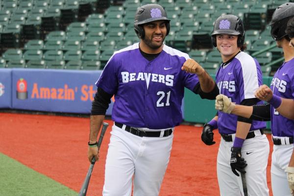 Baseball player high-fiving